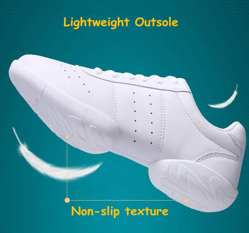 DADAWEN Adult & Youth White Cheerleading Shoes Sport Training Tennis Sneakers Competition Cheer Shoes White US Size 5//EU Size 36 - Image 5